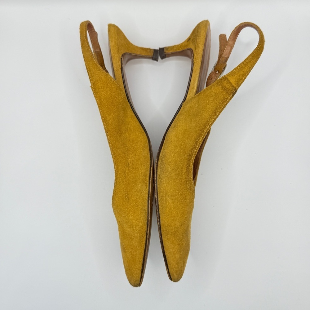 Free People Mustard Yellow Suede Slingback Flats Made in Spain Pointed Toe - Picture 2 of 5